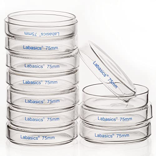 Labasics 10pk Platos de Vidrio Petri, 75 x 15 mm Esterilizable en Autoclave Platos de Cultivo Celular de Vidrio de Borosilicato Placas de Petri con Tapa Claro para Laboratorio
