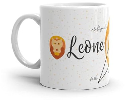 Paolo Chiari Zodiaco - Tazza in Ceramica Bianca con Segno Zodiacale e Costellazione (Multicolore, 300 ml, Leone)