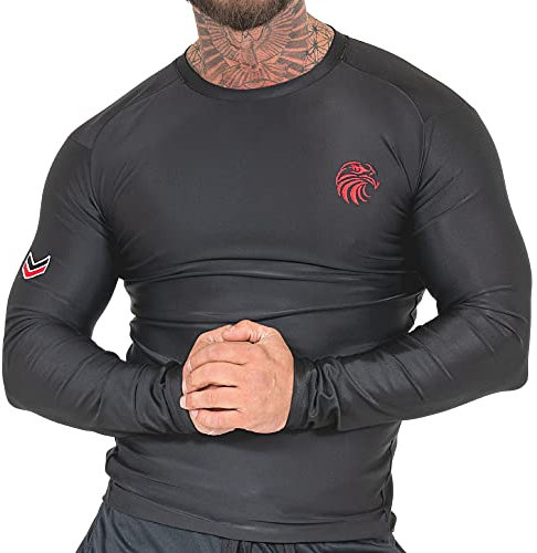 Valour Strike Mens Rashguard Black Compression Top | Long Sleeve Rash Guard Base Layer Suitable for MMA, Kickboxing, BJJ, Martial Arts
