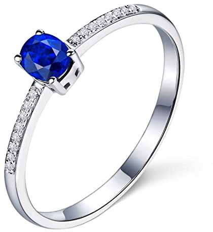 AMDXD Damen Goldschmuck, Damen Ring 18 Karat Weiß Gold Au750, Saphir 0.55ct Parchen Ringe Hochzeitsring Eternkeitsring Frau Ringe mit Diamant, Oro blanco de 18 quilates (750), Zafiro