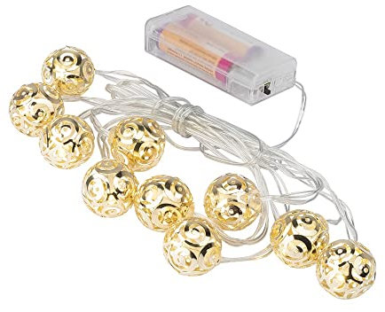 Ideen mit Herz 10er Lichterkette | LED | warmweiß | inkl. Timer-Funktion | batteriebetrieben | für innen | 3,05 m lang (Ornament-Kugeln 01 | hellgold)
