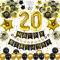 20 Geburtstag Deko - Schwarzes Gold Luftballons für Junge/Mädchen Mit Happy Birthday Banner, Konfetti Luftballons für Geburtstagsdekoration