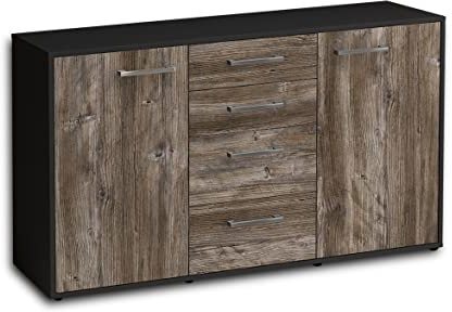 Lqliving Sideboard Donna, Korpus in anthrazit matt, Front im Holz-Design Treibholz (136x79x35cm), inkl. Metall Griffen, Made in Germany