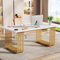 Tribesigns Schreibtisch Computertisch, 180 x 80 x 78 cm Modern Bürotisch PC Tisch Arbeitstisch Esstisch mit goldenem Beine für Home Office zu Hause Schreibtische, Konferenztisch (Weiß & Gold)