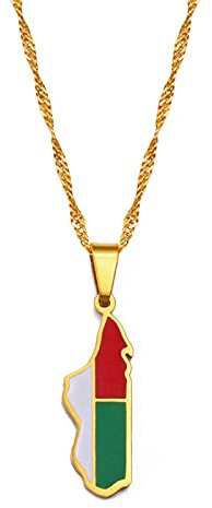 LODMLOER Madagascar Flag Map Pendant Necklaces - Retro Ethnic Hip Hop Map Flag Charm Pendant Necklace for Women Men Clavicle Chain Sweater Thin Chain Jewelry Party Gift