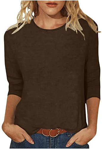 Masrin Tshirt Damen 3/4-Ärmeln T-Shirt Oberteile Lässiger Einfarbiges Pullover O-Ausschnitt Dreiviertel Ärmeln Pulli Tops Sommer Herbst Basic Shirt Lockere All-Match Tunika Bluse Blusenshirt