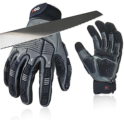 Vgo... Guantes de Trabajo Antichoque Anticortes EN388 Nivel C A3, Guantes Hombre Resistentes al Corte 360° para Cortar Motosierra Policiales Vigilante Antivibración