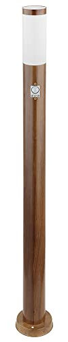 Pollerleuchte mit Bewegungsmelder Außenlampe Sensor Standleuchte Holzoptik, Fernbedienung dimmbar, Edelstahl, 1x RGB LED 8,5W 806Lm, DxH 12,7x110cm