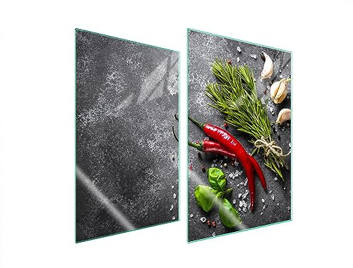 TMK ArtDeko Herdabdeckplatte 2 Teilig 2x35x52 cm - Spritzschutz Herdabdeckung – Herdschutz aus Sicherheitsglas – Robust, Hygienisch & Rutschfest– Schutz für Induktion, Ceran, Gas & Elektro