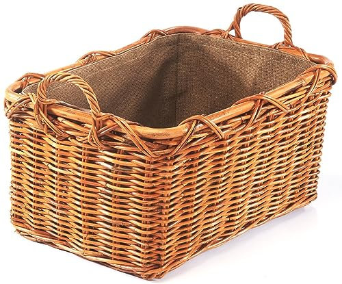 Holztrage Holzkorb für Kaminholz - Rattan Lacak mit abnehmbarem Leinenstoff