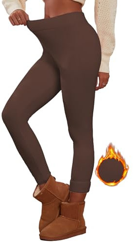 Famulily Damen Bequeme Stretch Solid Color Thermal Bottoms Lange Fleece gefütterte Lounge Hose Kaffee XL/XXL