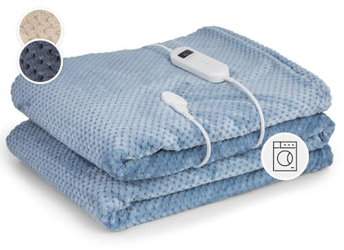 KLARSTEIN Couverture Chauffante 2 Places électrique XXL 200x180 cm, 2 Personnes, Plaid Chauffant et Lavable en Machine, 9 Températures, Minuterie Automatique, Drap Chauffant Electrique Canapé et Lit