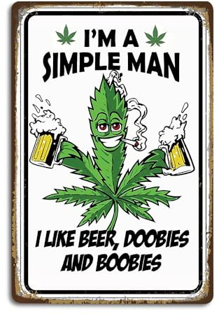 SEHINU I'M A Simple Man Weed Poster Metallschild – 20,3 x 30,5 cm Vintage Funny Man Cave Decor, Trippy Room Decor Schild, 420 Zubehör, Unkraut-Wandkunst, Bierschild (C182)