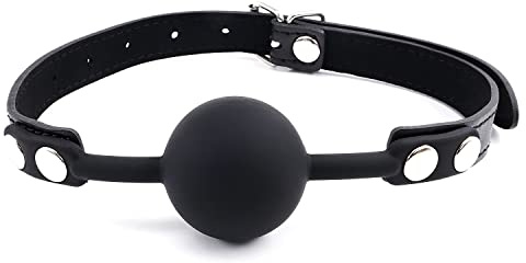 Silicone Bondage Ball Gag for Sex Play, BDSM Restraints Open Mouth Sex Gags Muzzles, Silicone Sex Toys SM Bite Gag (Black-1)