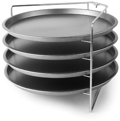 Lacor - 61462 - Soporte para Hornear Pizzas, 4 Bandejas y Soporte Varilla, Bandejas de Acero al Carbono, Resistente a Altas Temperaturas, Multifuncional, 100% Libre de PFOA