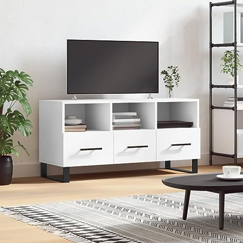 Coavain Bianco Mobile Porta TV in Legno Multistrato 102x36x50cm con Cassetti, Mobile Basso da Terra per Soggiorno e Salone
