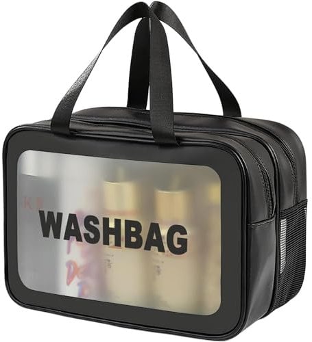 Q-WOOFF Trousse De Toilette,Trousse De Toilette Femme, Trousse De Toilette Homme, Séparation Sèche Et Humide, Grande Trousse De Toilette,Trousse De Toilette Voyage (Noir, L)