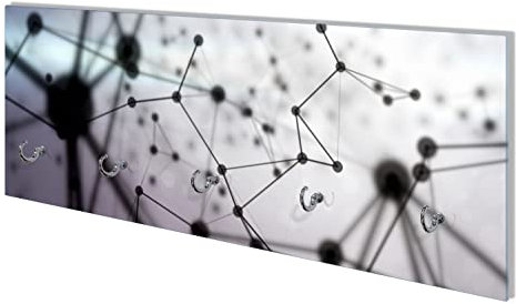 Wallario Wandgarderobe aus Glas in Größe 80 x 30 cm mit Memoboard-Funktion, Motiv: 3D Partikel in schwarz vor hellem Hintergrund | 5 Kleiderhaken zum Aufhängen von Jacken