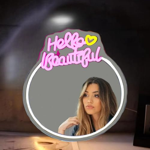 Hallo schöner Neonschild-Spiegel für Wanddekoration, USB-betriebener LED-Spiegel zum Aufhängen, Spiegel-Neonlichter für Schlafzimmer, Partys, Hochzeit, Mädchenzimmer-Dekoration, Muttertagsgeschenk