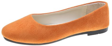Rojeam Womens Flats Shoes Portable Pumps Ballet Flat Slip-on Ballerina Pumps Shoes Ladies Loafers, Orange, Size 6.5