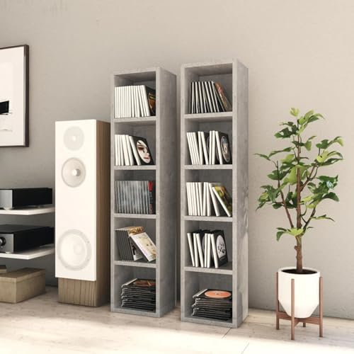 ShGaxin CD-Regale 2 STK Regal, Bookshelf, Leiterregal, Standregal, Wandregal, Aktenregal, DVD Regal, Betongrau 21x16x93,5 cm Spanplatte