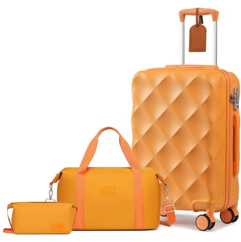 Sea choice Valise Cabine 55cm Set de 3 Valises de Voyage Rigide en ABS Trolley avec Trousse de Toilette et Sacs de Voyage Serrure TSA et 8 Roues Multidirectionnelles