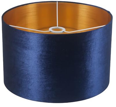 Abat-jour rond en velours fait main – Doublure dorée –35 cm – Pour lampe sur pied, lampe à poser, suspension, chevet – Bleu – Style élégant pour salon ou chambre