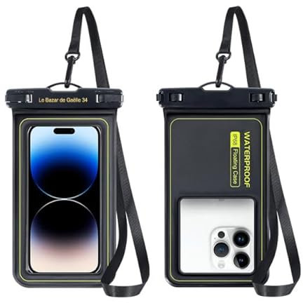 Le Bazar de Gaëlle 34 Pochette Étanche Smartphone IPX8, Pochette Téléphone Flottante Smartphone pour iPhone 15 Pro Max 14 Pro 13 12 11, Samsung S24 S23 S22, Huawei Xiaomi Jusqu'à 6,7 (Noir)