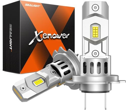 SEALIGHT Ampoule H7 LED 100W 28000LM, 7 fois super luminosité, format mini 1:1 avec ventilateur de refroidissement 12000 rpm, 700% 6500K blanc froid, Plug and Play, Pack de 2