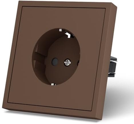 MVAVA Schuko Steckdose EU-Standard, 1 Fach Unterputz Steckdose, 80mm x 80mm Steckdosen, Einfache Installation, 3-Draht Erforderlich, Braun