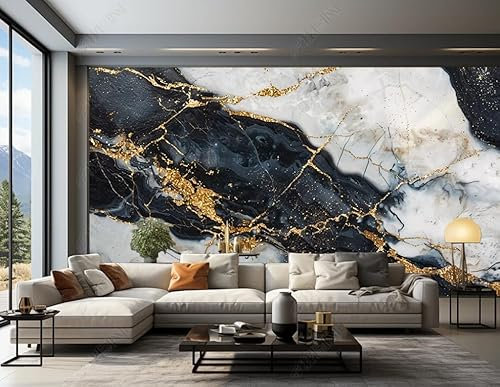 Fototapete Schwarz Weiß Goldener Marmor 350X256 Cm Vlies Tapeten Xxl Moderne Wandtapete Wohnzimmer Schlafzimmer