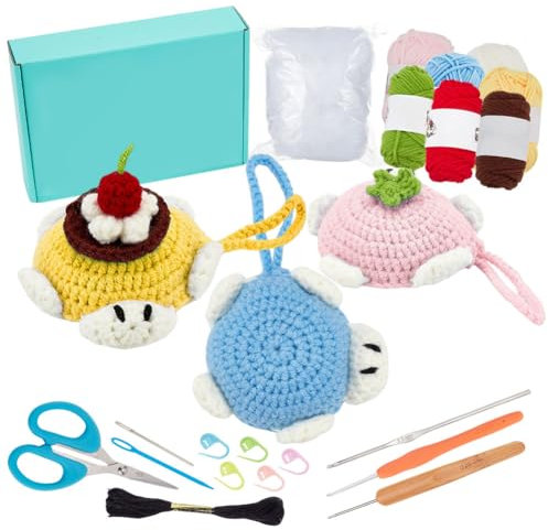 ORIGACH 3 Set Kopfhörertasche Häkelset Für Anfänger, DIY Schildkröten Kopfhörertasche Starter Häkelset Für Erwachsene Mit Schritt Für Schritt Videoanleitung