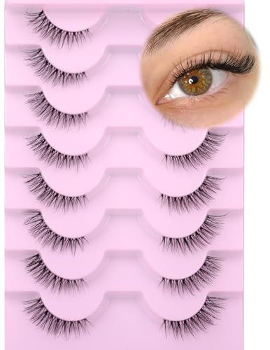 GVEFETIEE Wimpern Halbe Natürlicher Wispy Lashes Cat Eye Falsche Wimpern 14mm Klares Band 8 Paare