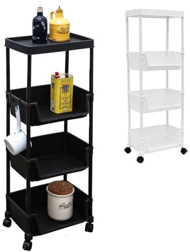 MAKLIK 2er Set Rollwagen mit Körben - 35x24x100 Aufbewahrungswagen - Allzweckwagen für Bad und Küche Stauraumregal Nischenregal Korbwagen mit Rollen Küchenrollwagen Gemüsewagen Obstwagen Badrollwagen