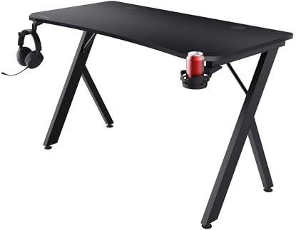 Trust Gaming GXT 712 Dynamus Scrivania 120 x 60 cm con Supporto per Cuffie e Portabicchiere, Struttura in Metallo, Sistema di Estione dei Cavi, Tavolo Gaming PC Computer Streaming Ufficio, Nero