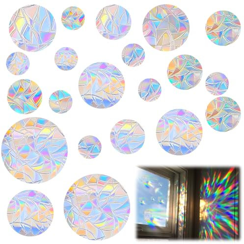 52 Runden Prisma Fensteraufkleber,4/6 / 8/11.5 CM Prisma Fensteraufkleber Kreis,Vogel Anti Kollisions Fenster Aufkleber,Fensteraufkleber Vögel Anti Kollision,Anti Kollision Fenster Aufkleber