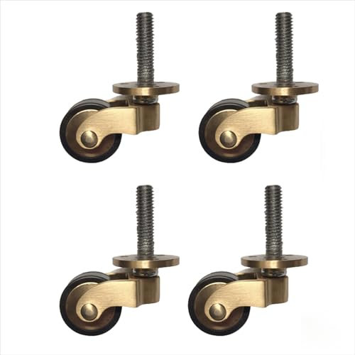 SUFAPRE Antike massive Messingrolle mit 25 mm Rad, bewegliche Lenkrollen, 360° Lenkrolle, Vintage-Rollen für Möbel, Gummierten Räder für Sofas, Tische, 4 Stück (Schraubstange Typ)