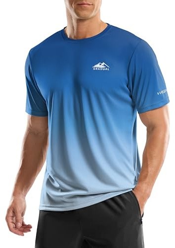 Men's UPF 50+ Sun Protection Dry Fit Workout T-Shirts Rash Guard Swim Shirts Moisture Wicking Tee for Athletic, Beach, Hiking (Gradient Blue, XL)