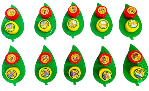 Gopuram Traditional Kumkum and Turmeric Powder Set with Decorative Leaf Holders, Pack of 10, Red and Yellow