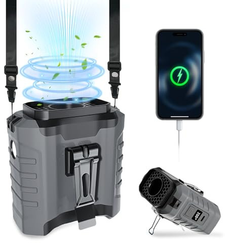 AMFUN 10000 mAh Ventilador con Clip para La Cintura, ventilador de 5 velocidades, Ventiladoring de cintura portátil, Multifuncional para actividades al aire libre