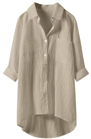 Angxiwan Button Down Shirts for Women UK Lightweight Linen Cotton Blouse with Pocket Casual Loose Fit Long Sleeve Tunic Tops Oversized Solid Color Tee Shirt Jacket for Daily Vacation Office.