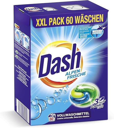 Dash Alpen Frische 3-in-1 Caps Sparpack | 60 Waschladungen | Waschmittel-Caps für weiße & helle Wäsche | 3-in-1 Formel für Frische, Reinheit & Sauberkeit | Dermatologisch getestet (1,49 kg)