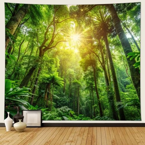 Musihy Natur Wandbehang Wandteppich, 200x200cm Sonnenschein Regenwald LandschaftWandteppich für Wohnzimmer, Zuhause, Zimmer, Wanddekoration, Grün