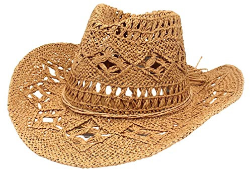 Cowboy Cowgirl Summer Straw Hat Wide Brim Hollow Out Cowboy Beach Sun Hats for Women Ladies Summer