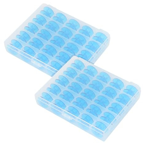 Generisch Nähmaschinen Spulen mit Spulenbox Spulen Nähmaschine Nähwelt Flachspulen für Pfaff Nähmaschinen in praktischer Box, 25 Stück blau (2 Set)