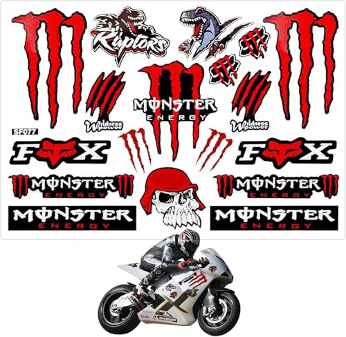 SGQTGIMU Reflektierend Helm Aufkleber, Rot Monster Sticker, Wasserdicht Motorrad Sticker, Motorrad Aufkleber für Motorradhelm, MotorräDer, Auto Und GeläNdemotorräDer
