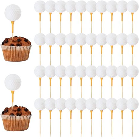 Ymapinc 40 Stück Golf Kuchen Deko Golfball Cupcake Topper Tortendeko Geburtstag Kinder Geburtstag Nicht Essbare Tortendeko Golf für Golfball Mottoparty Geburtstagsfeie Babyparty