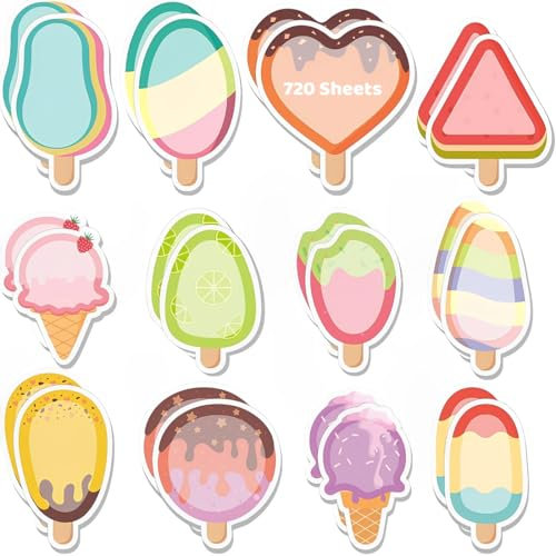 720 Bögen Kleine Haftnotizen Kinder, 24 Pcs Notizblock Klein, Kleine Blöcke für Kinder Haftnotizen in 12 Eiscreme Formen Design Kleine Geschenke für Kinder, Mitgebsel Kindergeburtstag