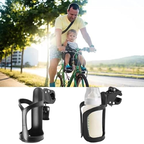 Adjustable Universal Stroller Cup Holder Clip-On Drink Carrier for Baby Carriages, Tricycles, Bikes & Scooters Lightweight Bottle Rack for Coffee Water & More (Black)