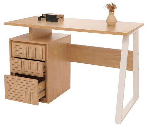 Mendler Schreibtisch HWC-O32 77x118x58cm Melamin Holz - Ulme Natur | Bürotisch, Computertisch, Arbeitstisch, Schublade